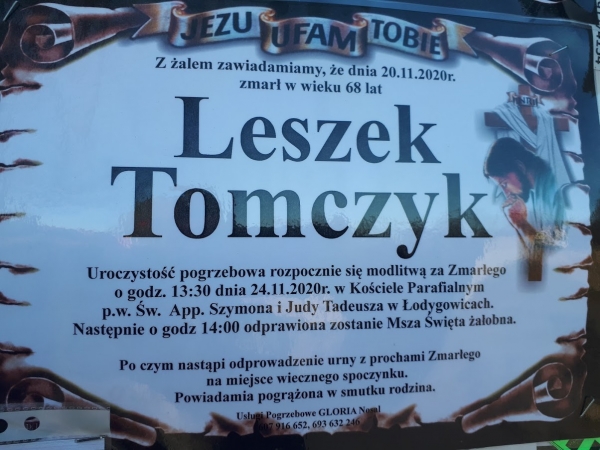 2020.11.24 Odbył się pogrzeb Byłego Członka Klubu Leszka Tomczyka